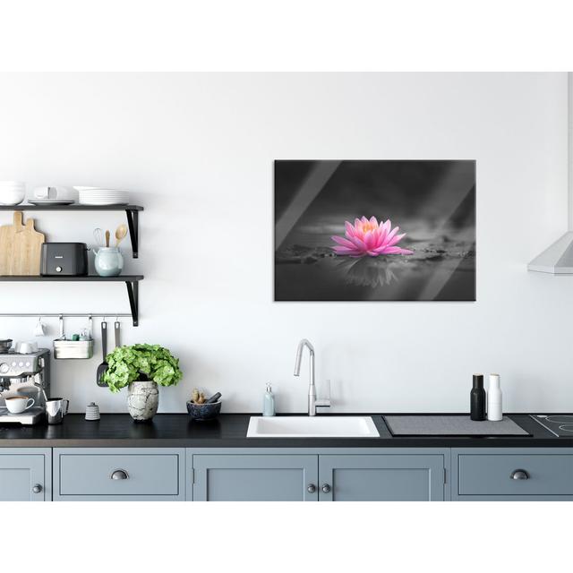 Luminous Lotus Flower On A Grey Puddle - No Frame Print on Glass Brayden Studio Size: 60cm H x 80cm W x 0.4cm D on Productcaster.