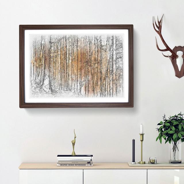 Sunny Forest in Switzerland Sketch - Picture Frame Graphic Art Print East Urban Home Size: 45cm H x 63cm W x 2cm D, Frame Option: Walnut Framed on Productcaster.