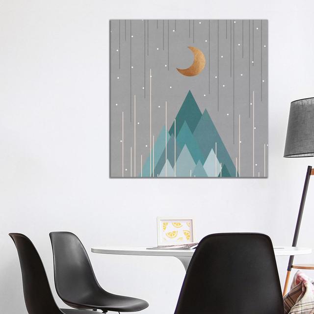 Moon & Mountains Mint Green - Wrapped Canvas Painting George Oliver Size: 93.98cm H x 93.98cm W x 1.91cm D on Productcaster.