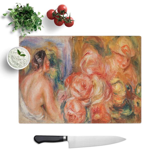 Roses and Nude Woman by Pierre-Auguste Renoir Chopping Board East Urban Home Size: 0.4cm H x 20cm W x 28.5cm L on Productcaster.