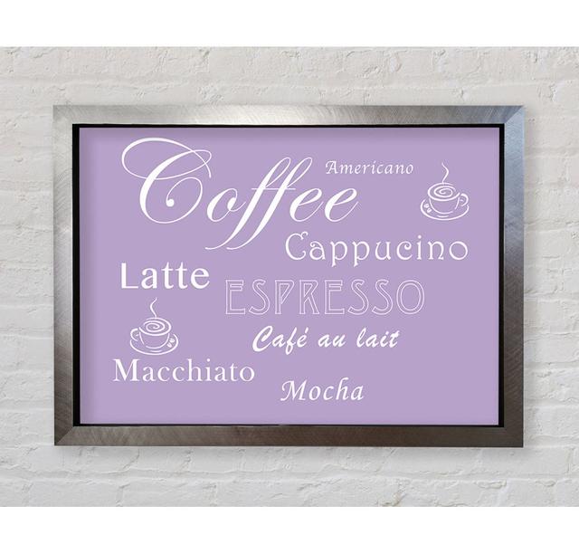 Kitchen Quote Coffee Delight - Single Picture Frame Art Prints Bright Star Size: 42cm H x 59.7cm W, Colour: Lilac on Productcaster.