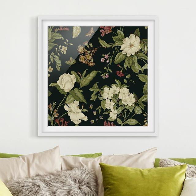 Garden Flowers on Black I - Picture Frame Graphic Art Rosalind Wheeler Frame Option: White Framed, Size: 50cm H x 50cm W x 2cm D on Productcaster.