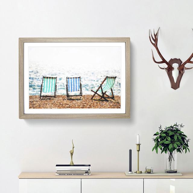 Deckchairs upon Brighton Beach - Picture Frame Graphic Art Print East Urban Home Size: 62cm H x 87cm W x 2cm D, Frame Option: Oak Framed on Productcaster.