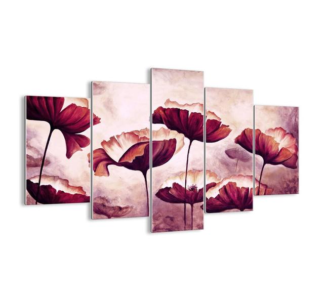 Red and White Petal - 5 Piece Graphic Art Print Set on Glass Ebern Designs Size: 100cm H x 150cm W x 1.8cm D on Productcaster.