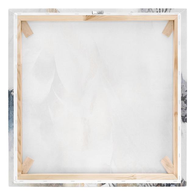 Golden Abstract Winter Painting - Wrapped Canvas Painting Canora Grey Format: 260g/m² canvas, Frame Option: White, Size: 40cm H x 40cm W on Productcaster.