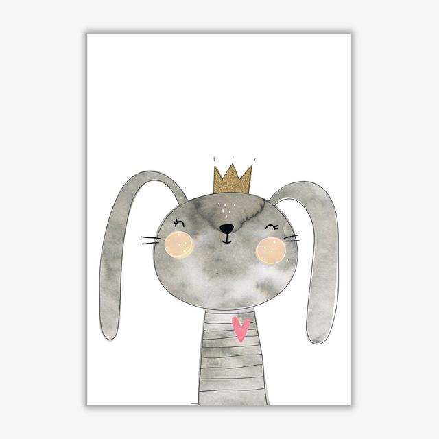 'Scandi Grey Bunny' - Painting Print on Paper East Urban Home Size: 42 cm H x 30 cm W x 1 cm D, Format: No Frame on Productcaster.