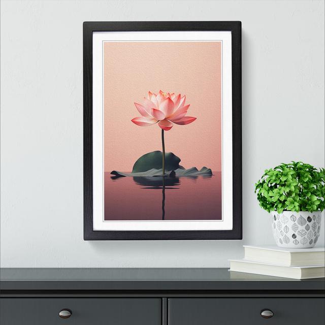 Lotus Flower Minimalism - Single Picture Frame Print on Wood 17 Stories Size: 46cm H x 34cm W x 2cm D, Frame Colour: Black on Productcaster.