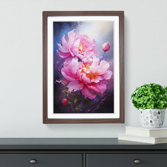 Peony Flower Action Painting - Single Picture Frame Print on Wood Marlow Home Co. Size: 64cm H x 46cm W x 2cm D, Format: Walnut Framed on Productcaster.