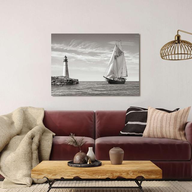 Photograph Of A Sailboat Approaching Lighthouse, Mediterranean Sea by Pangea Images - Print Longshore Tides Size: 40cm H x 60cm W x 4cm D on Productcaster.