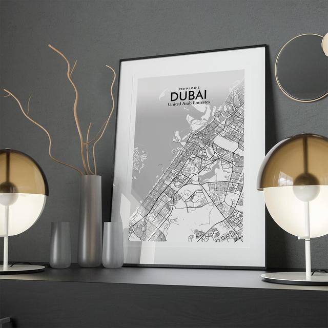 Dubai City Map In Tones - No Frame Print Borough Wharf Size: 17cm H x 11cm W x 0.05cm D on Productcaster.