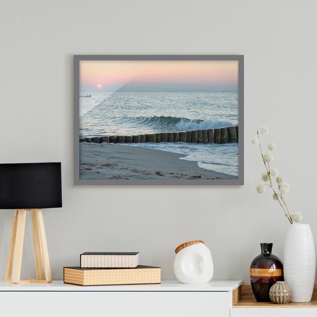 Picture With Frame - Sunset At The Sea - Landscape 3:4 Highland Dunes Size: 70cm H x 100cm W x 2cm D, Frame Option: Grey on Productcaster.