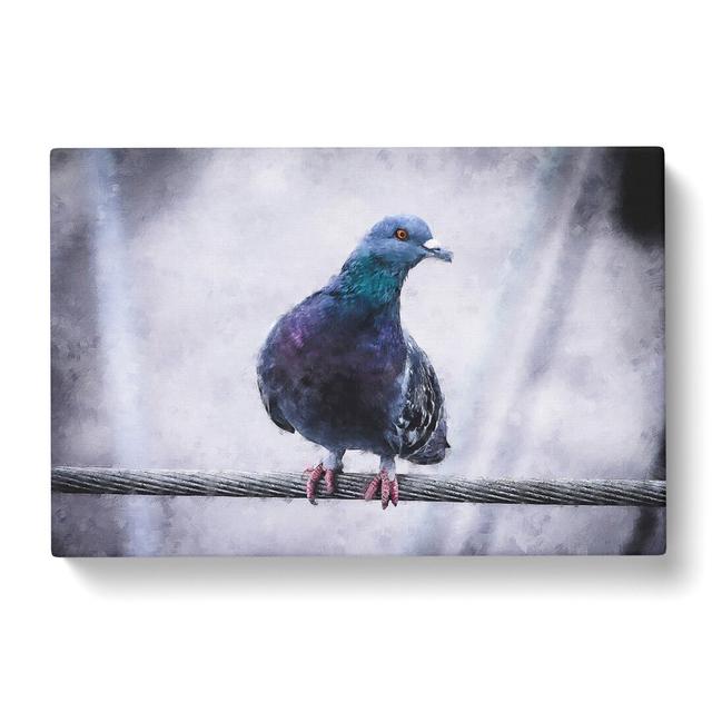 Pigeon Bird On A Wire - Wrapped Canvas Painting East Urban Home Size: 40cm H x 60cm W x 3cm D on Productcaster.