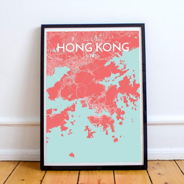 Hong Kong City Map - Unframed Graphic Art Print on Paper East Urban Home Size: 43.2cm H x 27.9cm W x 0.13cm D on Productcaster.