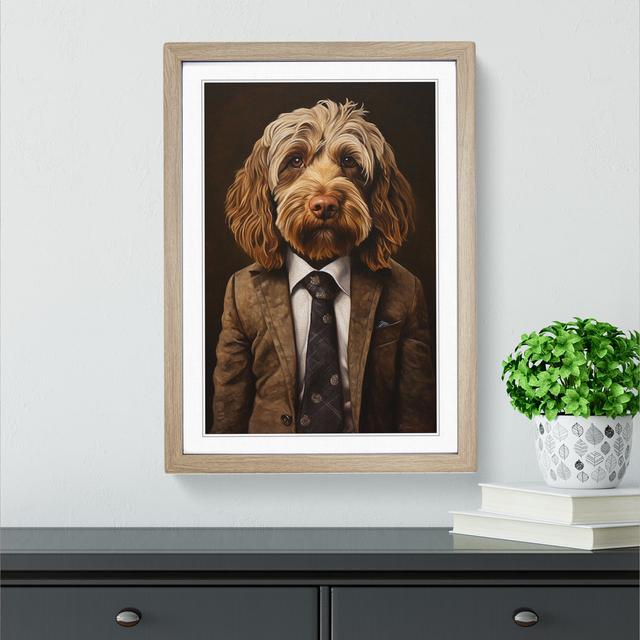 Cockapoo In A Suit Painting - Single Picture Frame Print on Wood Big Box Art Size: 34cm H x 25cm W x 2cm D, Frame Colour: Oak Framed on Productcaster.