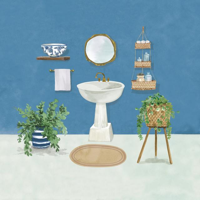 Bathroom Sink Blue - Wrapped Canvas Art Prints ClassicLiving Size: 122cm H x 122cm W on Productcaster.