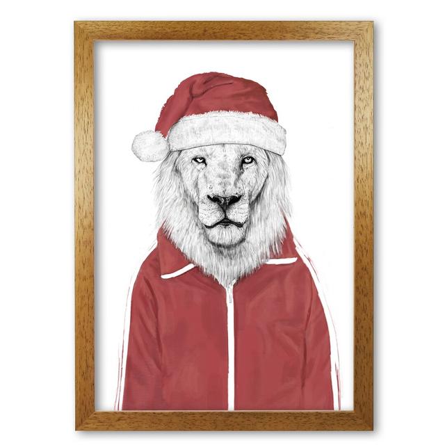 Santa Lion - Graphic Art Print on Paper East Urban Home Size: 29.7 cm H x 21 cm W x 5 cm D, Frame Options: Honey Oak on Productcaster.