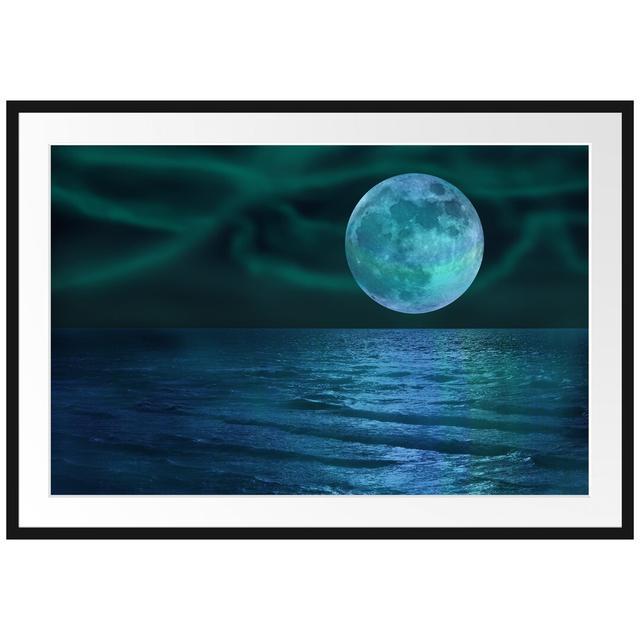 Gerahmtes Fotoposter 'Ruhige See mit Vollmond' East Urban Home Größe: 70 cm H x 100 cm B x 2,5 cm T, Farbe: Braun on Productcaster.