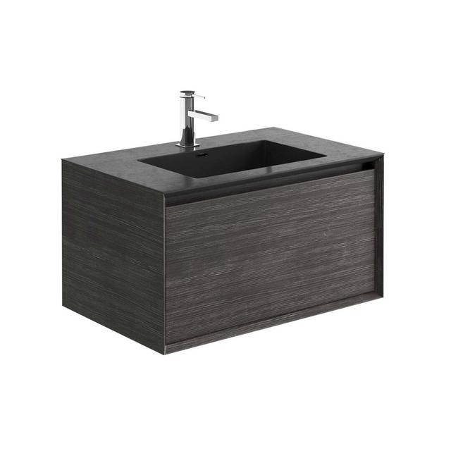 Wright 750mm Wall Hung Vanity Unit With White Resin Basin In Natural Oak Ivy Bronx Vanity Unit Colour: Grey, Basin Finish: Black on Productcaster.