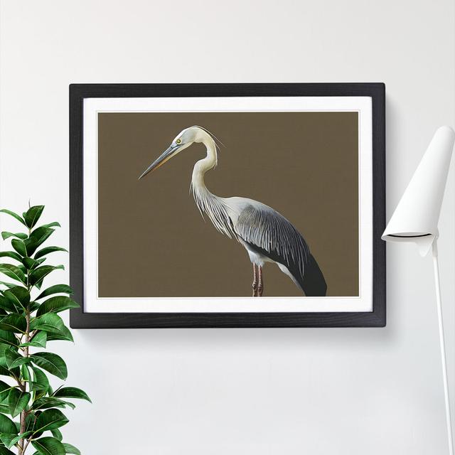 A Head Turning Heron Bird - Picture Frame Graphic Art Marlow Home Co. Frame Colour: Black, Size: 25cm H x 34cm W x 2cm D on Productcaster.