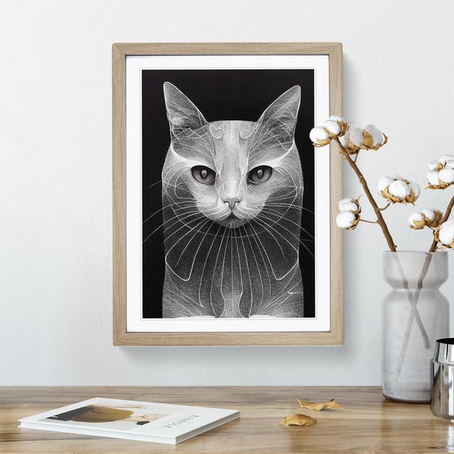 Balanced Cat - Single Picture Frame Print Marlow Home Co. Size: 46cm H x 34cm W x 2cm D, Frame Colour: Oak Framed on Productcaster.