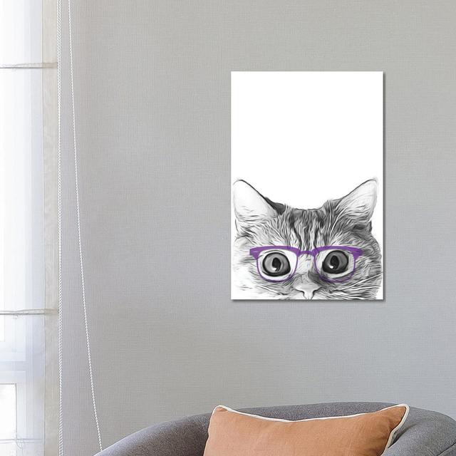 Cat Face With Violet Glasses by Printable Lisa's Pets - Wrapped Canvas Painting Happy Larry Size: 66.04cm H x 45.72cm W x 1.91cm D on Productcaster.