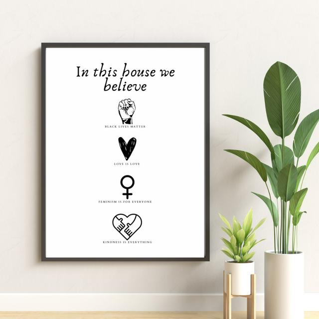 In This House We Believe Typography Print on Paper Maturi Size: 42cm H x 29.7cm W x 0.01cm D on Productcaster.