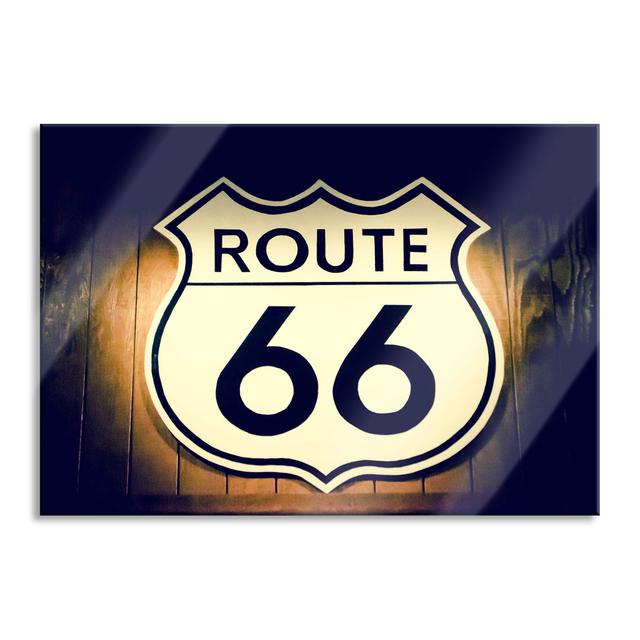 Modern Route 66 Sign - No Frame Print on Glass Brayden Studio Size: 70cm H x 100cm W x 0.4cm D on Productcaster.