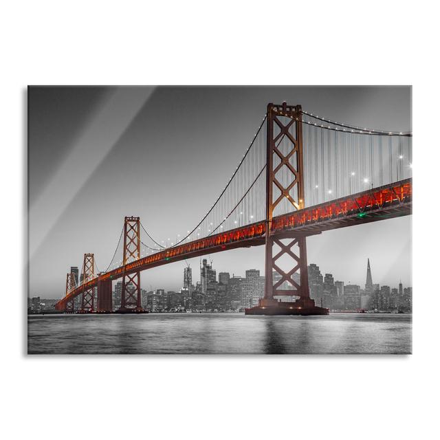 Ungerahmtes Foto auf Glas "Oakland Bay Bridge at Sunset" Brayden Studio Größe: 70cm H x 100cm B x 0,4cm T on Productcaster.