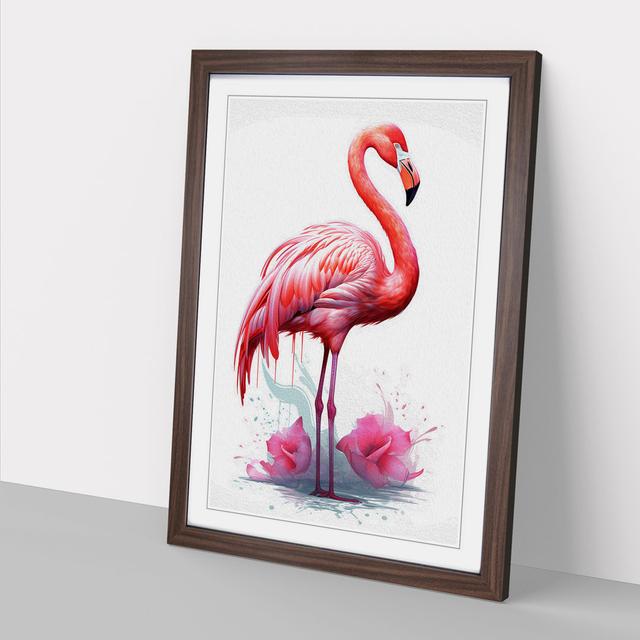 Flamingo Line - Single Picture Frame Art Prints on Wood 17 Stories Format: Walnut, Size: 34cm H x 25cm W x 2cm D on Productcaster.