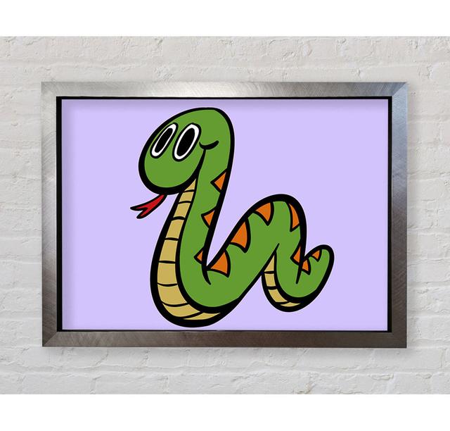 Cartoon Snake Lilac Framed Print - Picture Frame Graphic Art on Canvas Zoomie Kids Size: 84.1cm H x 118.9cm W x 3.4cm D, Format: Silver Framed Paper, on Productcaster.