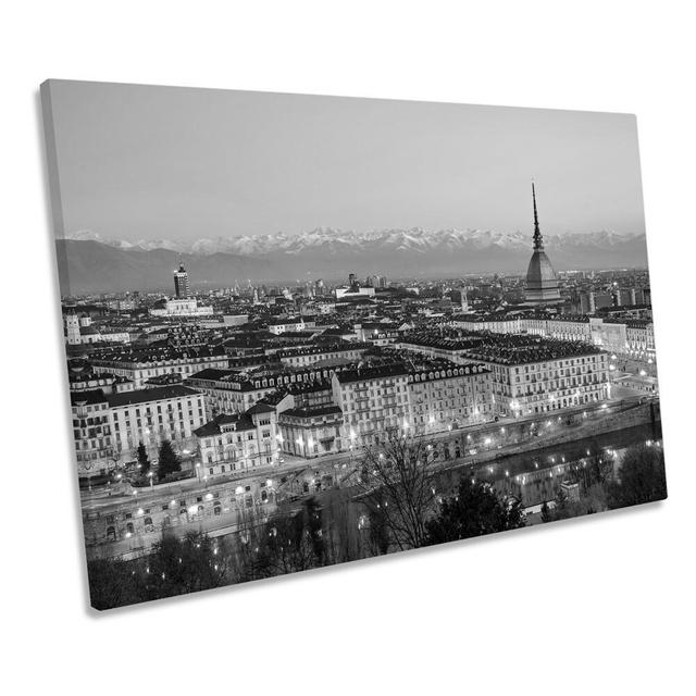 Turin Italy City Skyline B&W CANVAS WALL ART Picture Print Ebern Designs Size: 40.6cm H x 61cm W x 2cm D on Productcaster.