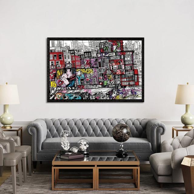 New York, Urban Graffiti Happy Larry Size: 101.6cm H x 152.4cm W x 3.81cm D, Format: Black Framed on Productcaster.