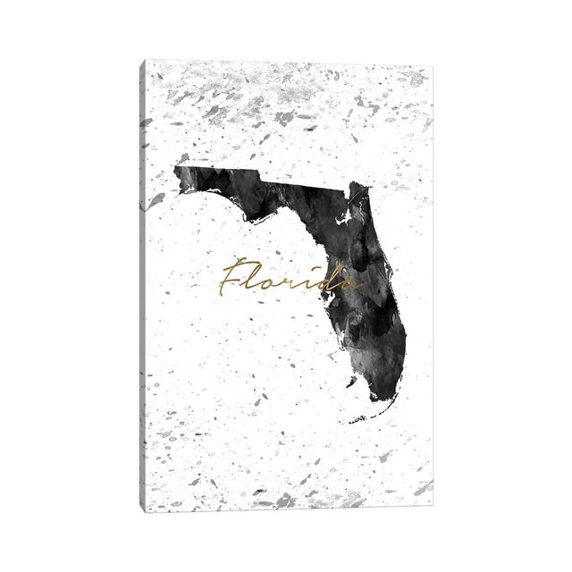 Florida Black And White Gold - Print on Canvas Ebern Designs Size: 101.6cm H x 66.04cm W x 1.91cm D, Format: Wrapped Canvas on Productcaster.