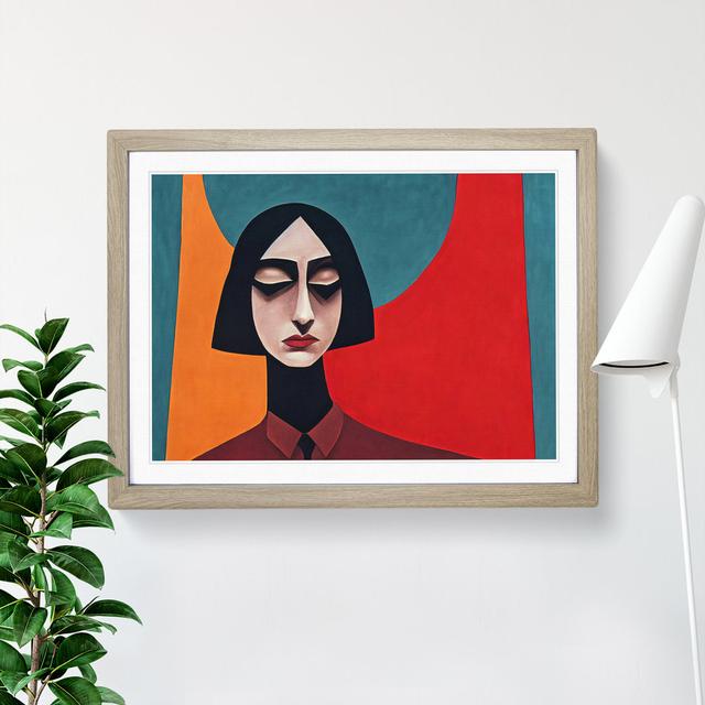 Abstract Portrait Of A Woman - Single Picture Frame Print Marlow Home Co. Frame Colour: Oak, Size: 46cm H x 64cm W x 2cm D on Productcaster.