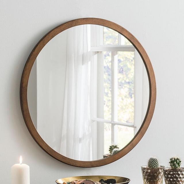 Tabatha Wood Flat Wall Mirror Zipcode Design Size: 80cm H x 80cm W, Finish: Bronze on Productcaster.