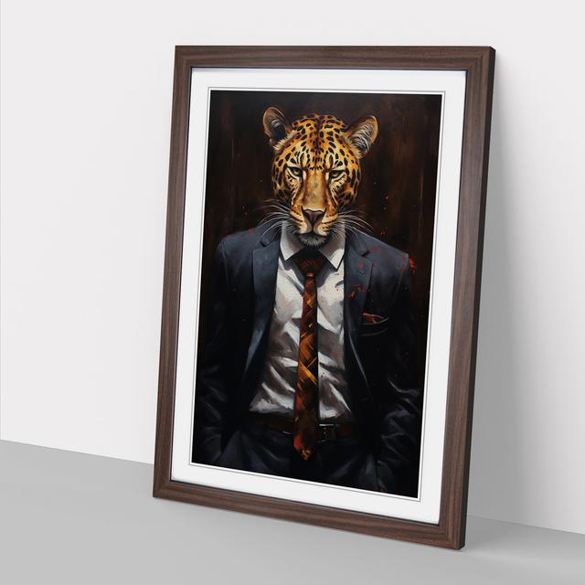 Leopard in a Suit Painting No.2 Happy Larry Size: 34cm H x 25cm W x 2cm D, Format: Walnut Framed on Productcaster.