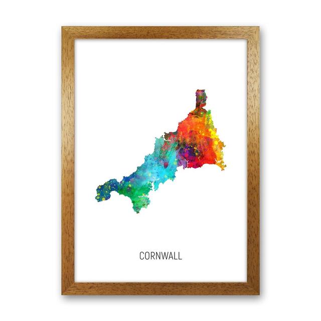 Cornwall Watercolour Map by Michael Tompsett - Graphic Art Latitude Run Size: 63cm H x 46cm W x 3cm D, Format: Brown Framed on Productcaster.