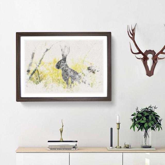 Alert Hare in the Meadow Watercolour - Picture Frame Graphic Art Print on MDF East Urban Home Size: 62cm H x 87cm W x 2cm D, Frame Option: Walnut Fram on Productcaster.