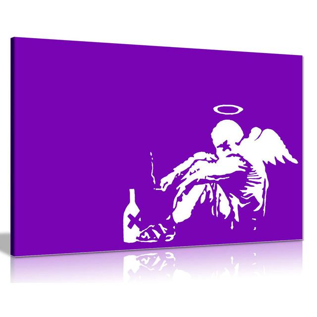 Banksy Fallen Angel Graffiti Canvas Wall Art Picture Print Home Decor Panther Print Size: 61cm H x 91cm W, Colour: Purple on Productcaster.