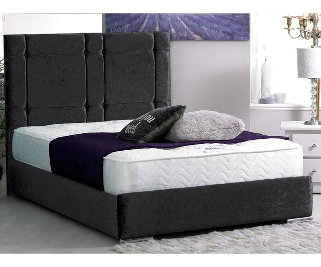 Uma Upholstered Bed Frame Canora Grey Colour: Black Crush Velvet, Size: Kingsize (5') on Productcaster.