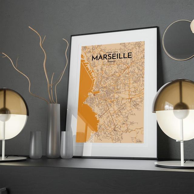 Marseille City Map In Vintage - No Frame Print Borough Wharf Size: 17cm H x 11cm W x 0.05cm D on Productcaster.