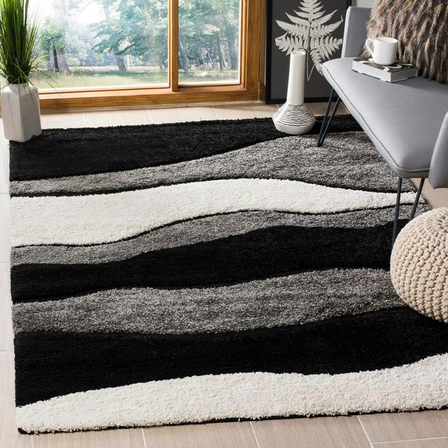 Wingfield Abstract Machine Woven Grey/Black Area Rug Metro Lane Rug Size: Rectangle 182 x 274cm on Productcaster.