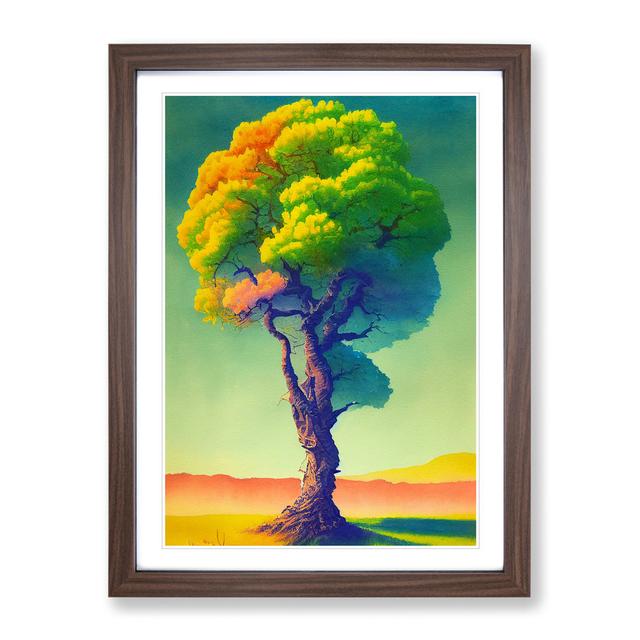 Lone Watercolour Tree No.5 - Picture Frame Graphic Art Marlow Home Co. Size: 64cm H x 46cm W x 2cm D, Frame Colour: Walnut on Productcaster.