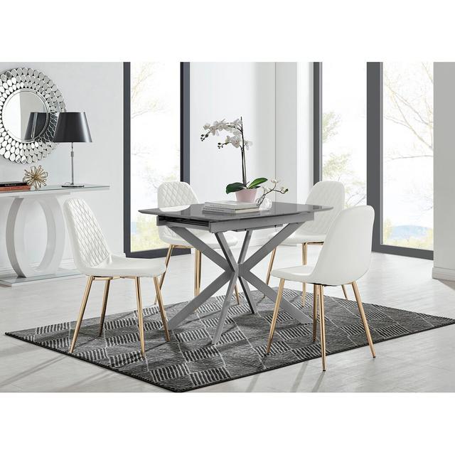 Drop Leaf Dining Set Canora Grey Colour (Chair): White/Gold, Size: H76 x L120 x W80cm on Productcaster.