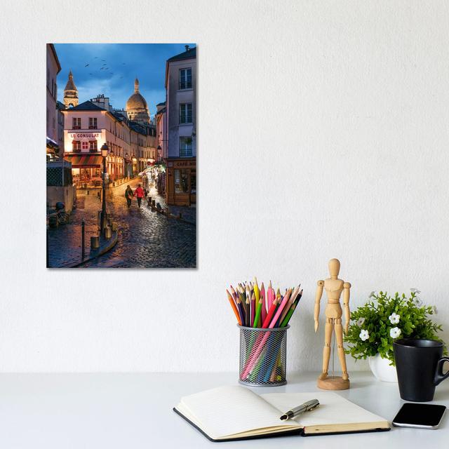 Streets Of Montmartre At Night With Sacré-Cœur Basilica In The Background, Paris, France by Jan Becke - Wrapped Canvas Gallery-Wrapped Canvas Giclée E on Productcaster.