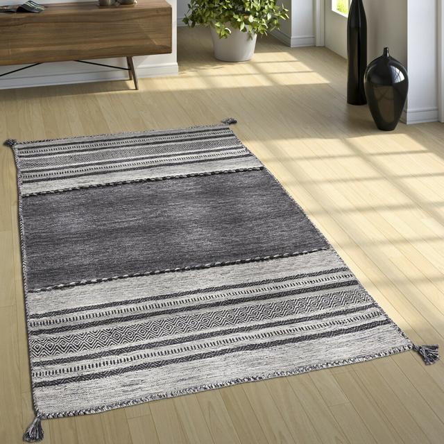 Kelim-Teppich Bleecker aus Baumwolle in Grau/Braun/Blau Fernleaf Teppichgröße: Rechteckig 80 x 150 cm on Productcaster.