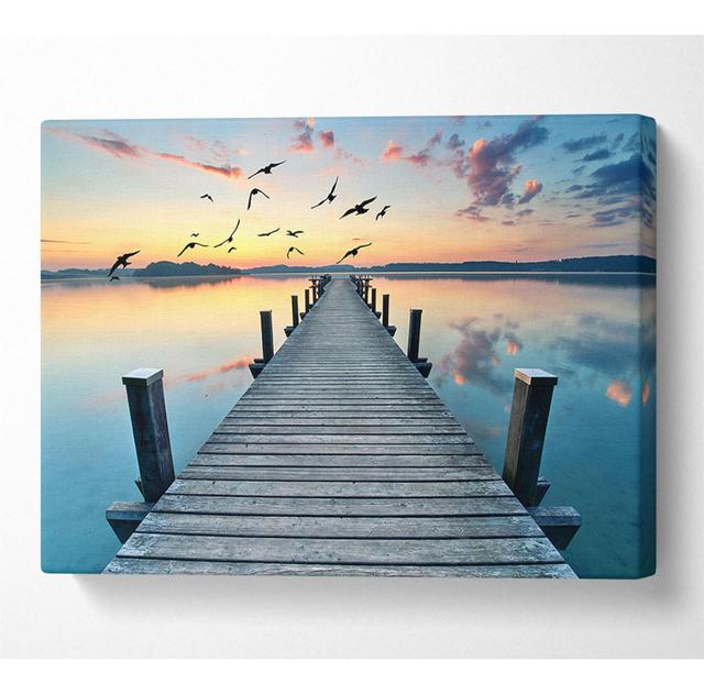 Bridge into the Lake and Seagulls - Wrapped Canvas Photograph 17 Stories Size: 35.6cm H x 50.8cm W on Productcaster.