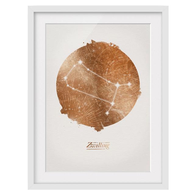 Picture With Frame - Zodiac Gemini Gold - Portrait 4:3 Maturi Size: 100cm H x 70cm W x 2cm D, Frame Option: White Framed on Productcaster.