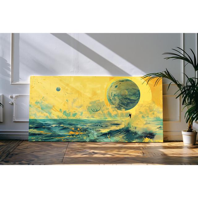 Leinwandbild gerahmt 120x60cm Meer Wellen Monde Planeten Kunstvoll Gelb Metro Lane on Productcaster.