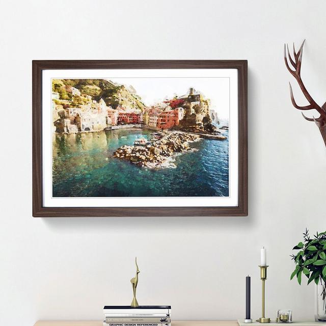 Boats in Vernazza Italy in Abstract - Picture Frame Graphic Art Print East Urban Home Size: 62cm H x 87cm W x 2cm D, Frame Option: Walnut Framed on Productcaster.